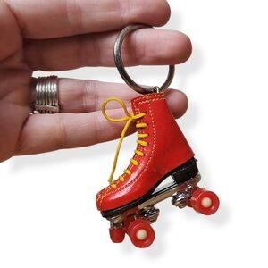 Vintage Red Roller Skate Keychain Yellow Laces 70's 80's